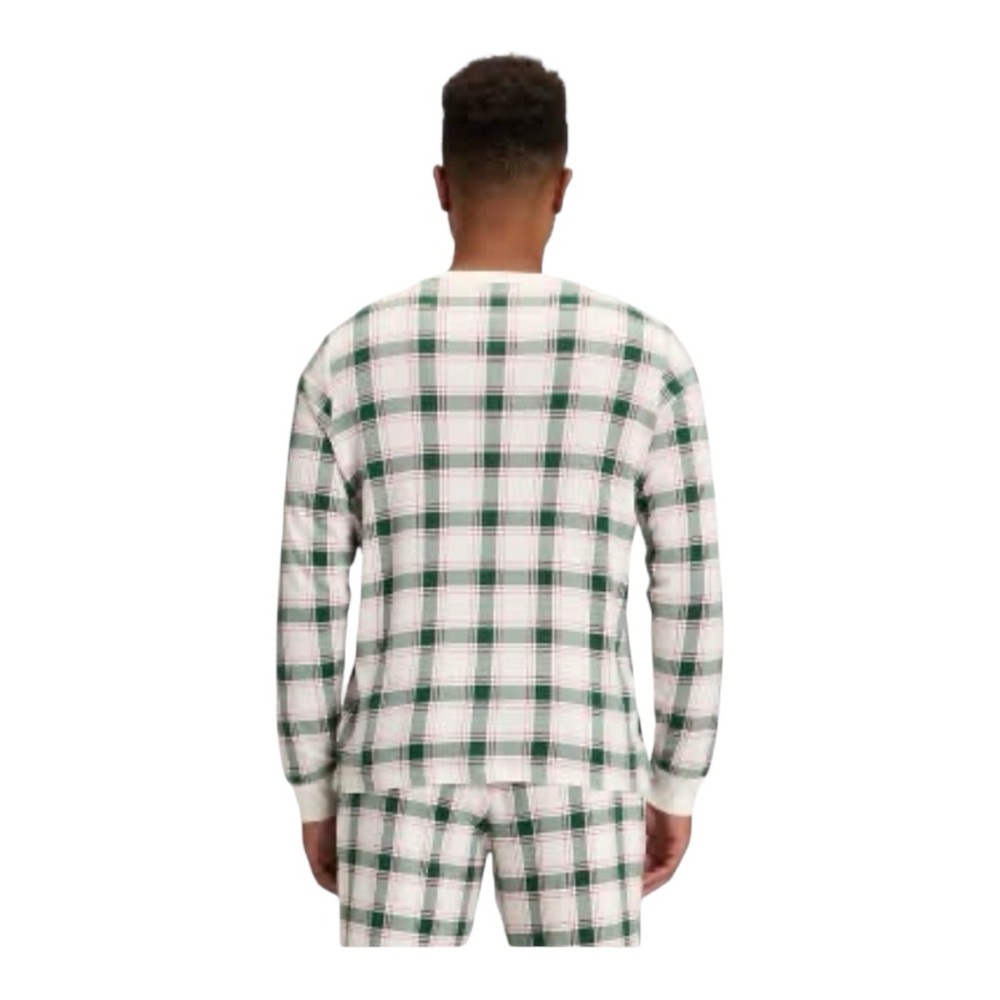NWT Wondershop Men's Ribbed Plaid Long Sleeve Holiday Pajama Shirt- Cream L - Picture 2 of 8